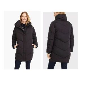Universal Standard for J.CREW Long Black Chevron Puffer Coat Size Large